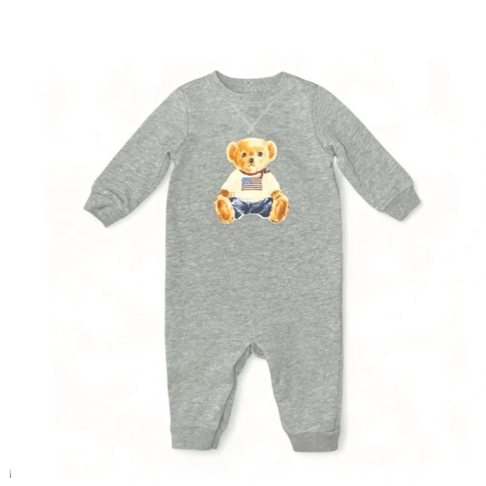 Ralph Lauren Polo‎ Bear Gray Fleece Coverall One Piece Size 6 Months